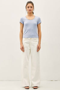 The Elin Lace Trim Ribbed Top – Scoop Neck Slim Fit Stretch Knit Tee