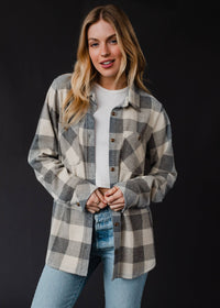 Cozy Gray & Cream Plaid Button Up