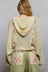 Rosalie Cropped Hooded Knit Sweater – Lightweight Long Sleeve Textured Hoodie Top for Women