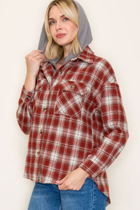 Briarwood Plaid Hoodie Shacket – Button Down Plaid Jacket with French Terry Hood