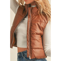 Sadie Faux Leather Cropped Vest: Cognac