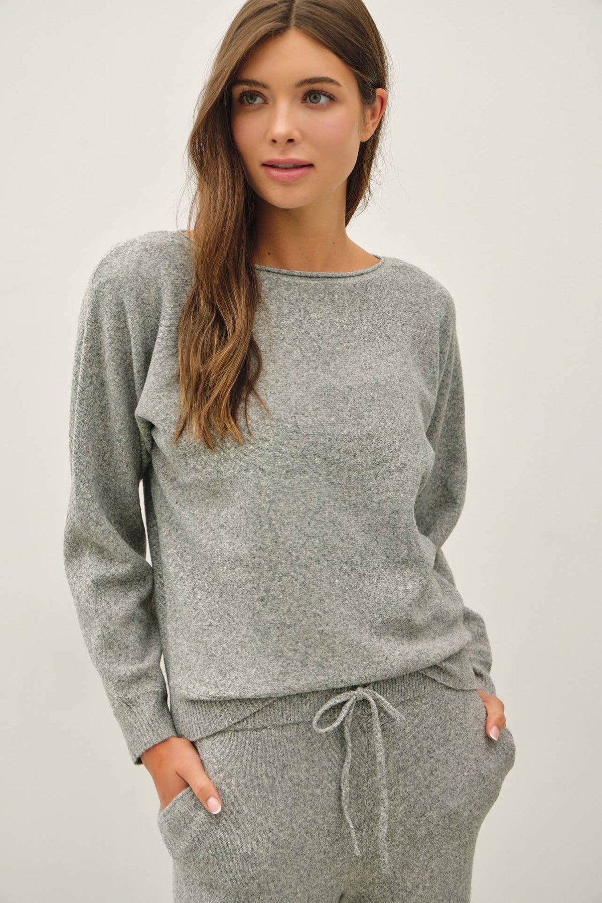 Soft Spoken Boat Neck Sweater: Heather Grey