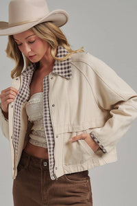 Checked Out Canvas Jacket: Oatmeal/ Brown