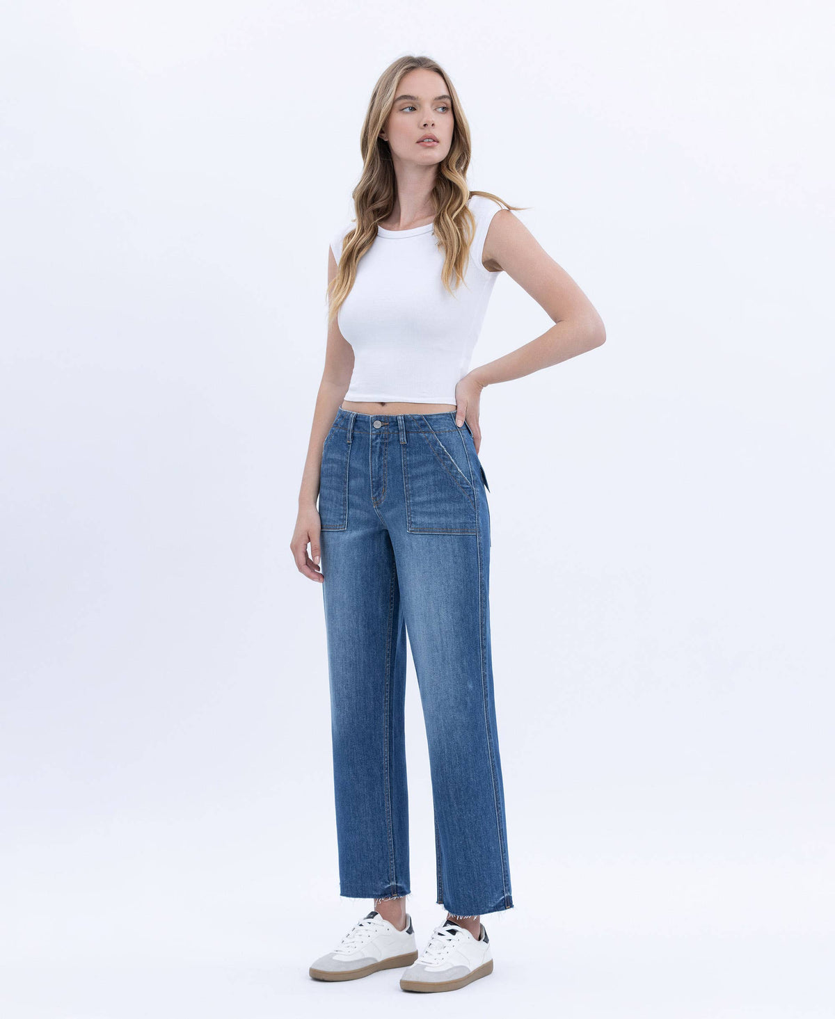 Vervet "Lainey" Utility Pocket Straight Jeans: Dark Wash
