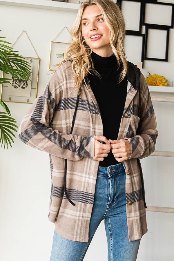 Sutton Plaid Hoodie Shacket – Soft Flannel Button Down with Hood