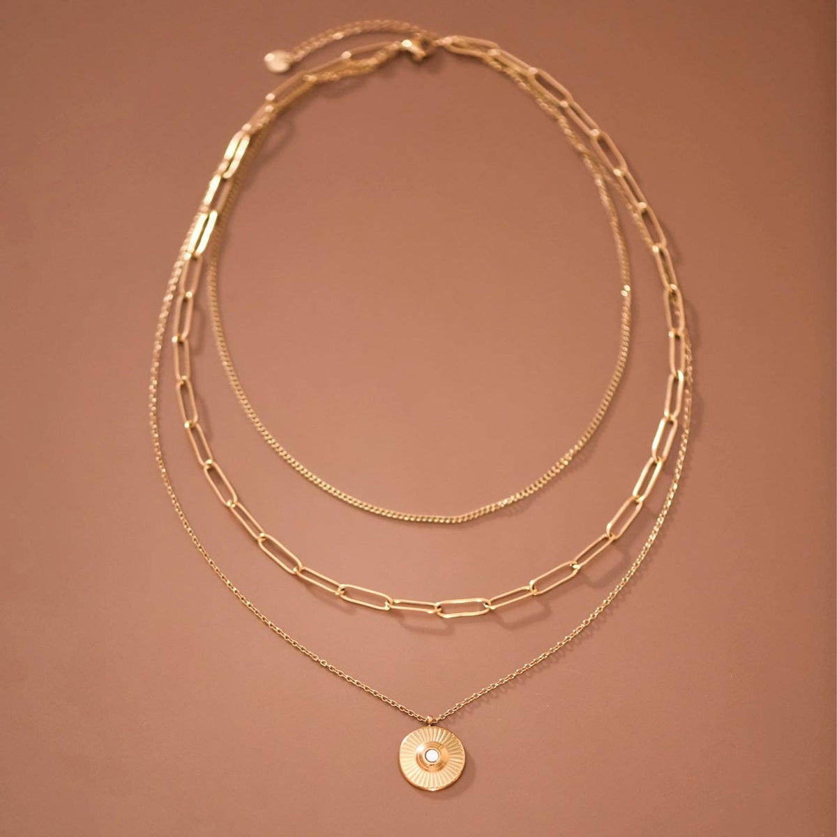 18K Gold Plated Stainless Steel Layered Coin Necklace