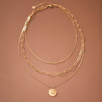 18K Gold Plated Stainless Steel Layered Coin Necklace