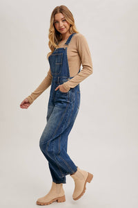 Juniper Barrel Leg Denim Overalls – Vintage Medium Wash Barrel-Leg Overalls with Adjustable Straps