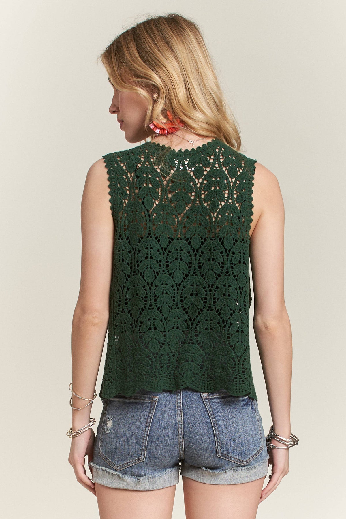 CROCHET VEST SCALLOP HEM - CET3544: Beige / S/M-M/L(3-3)