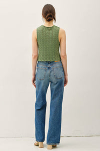 The Bellamy Knit Tie Vest: Soft Pine – Soft Sweater Vest with Wavy Hem Detail for Women