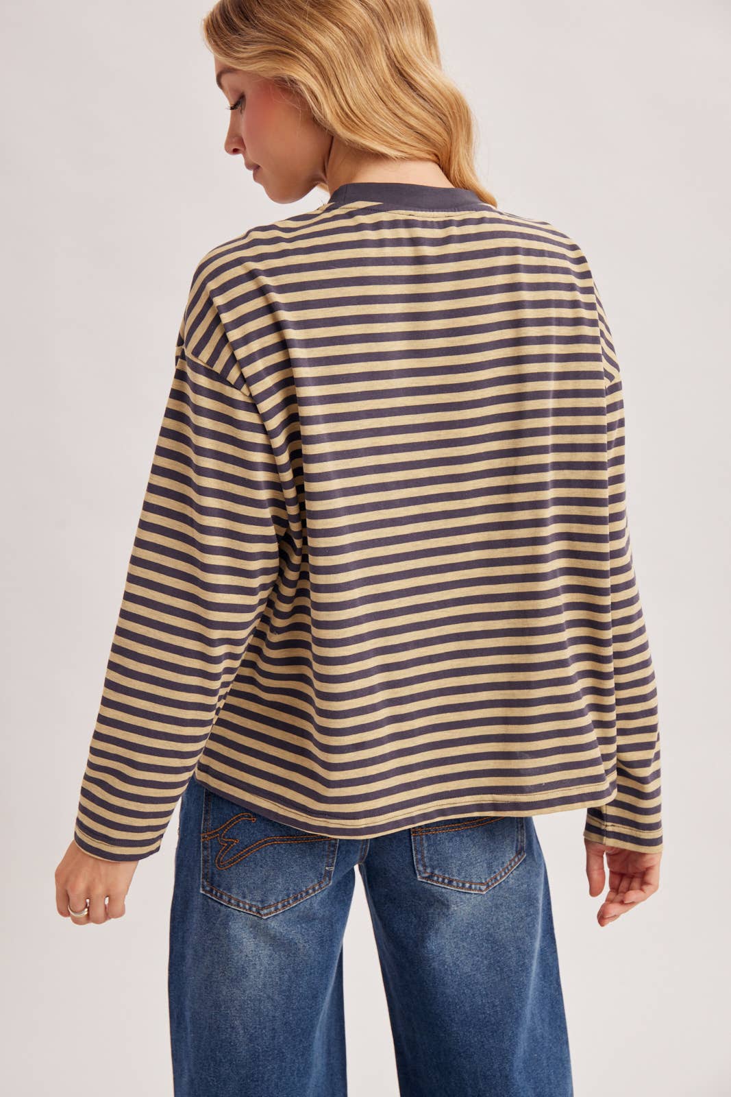 On Repeat Stripe Oversized Long Sleeve Top: Ash
