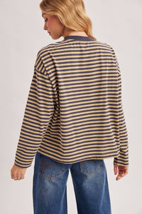 On Repeat Stripe Oversized Long Sleeve Top: Ash