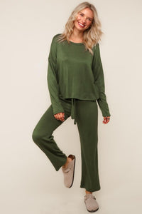 Evergreen Cozy Hacci Lounge Set – Soft Knit Top & Straight-Leg Pant Duo | Northern Belle Boutique