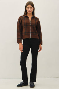 Checked Out Sweater Jacket: Brown