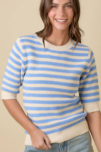 The Camden Stripe Knit Top: Cream/ Blue