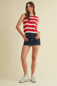 The Liberty Stripe Sweater Vest: Red/White