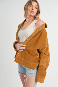 Daphne Corduroy Layering Shacket: Dark Honey – Seam Detail Cotton Jacket