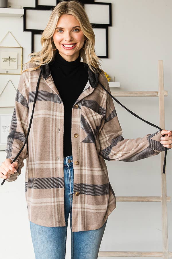 Sutton Plaid Hoodie Shacket – Soft Flannel Button Down with Hood