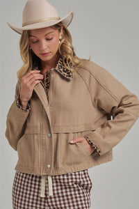 Just a Little Wild Barn Jacket: Taupe/ Leopard