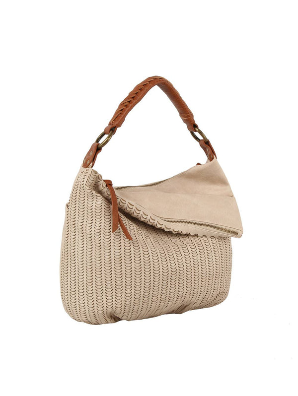 The Amara Classic Zip Shoulder Bag: Ivory – Structured Faux Leather Handbag with Gold Hardware