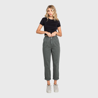 Millie Paperbag Waist Mom Jeans – High Rise Cuffed Denim in Washed Olive