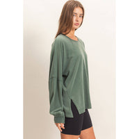 Weekend Ease Snow Wash Raglan Top: Dark Green