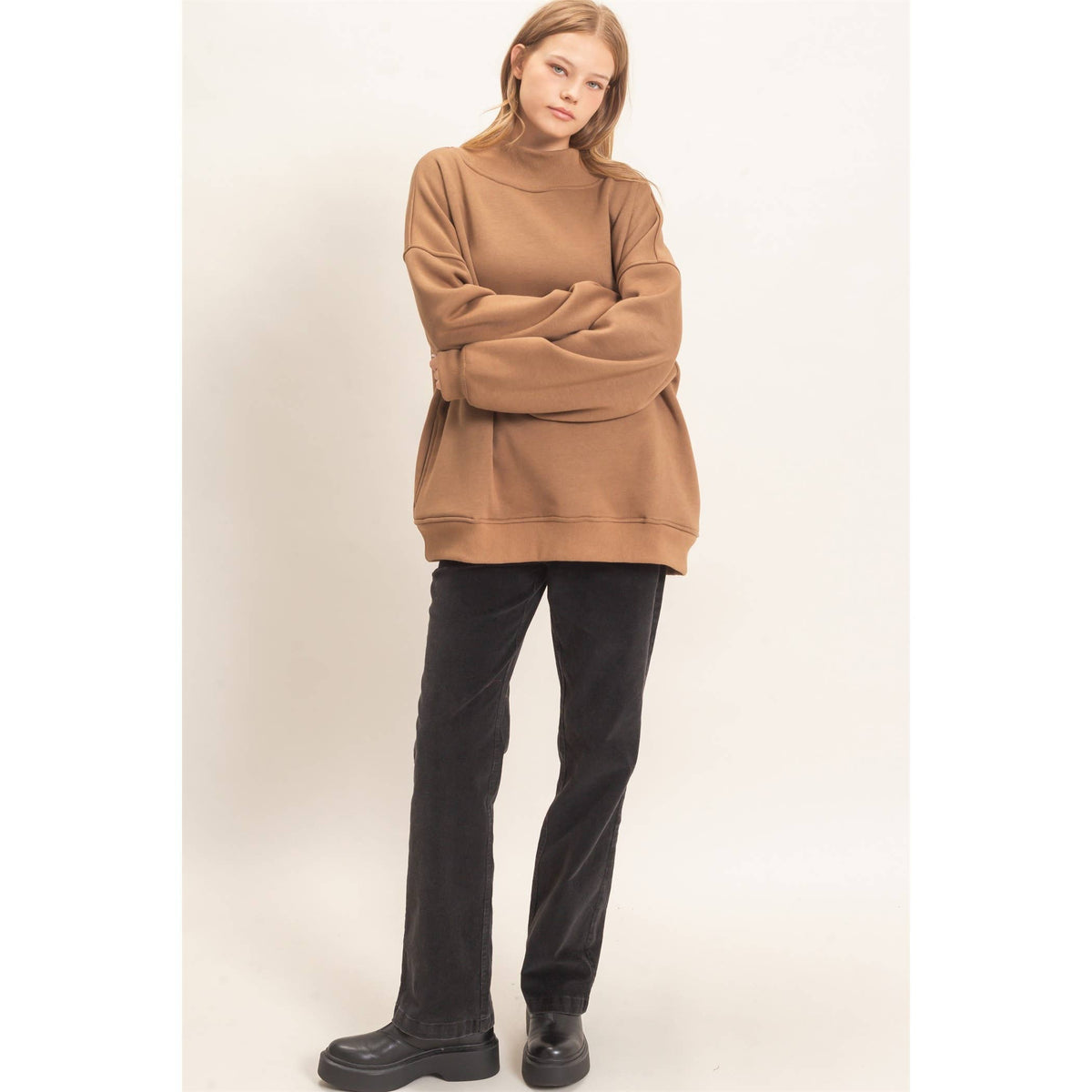 Enzyme Washed Mock Neck Sweatshirt: H.GRAY / S-M-L(2-2-2)