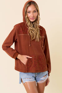 Tracy Hoodie With Cute Floral Contrast: Rust