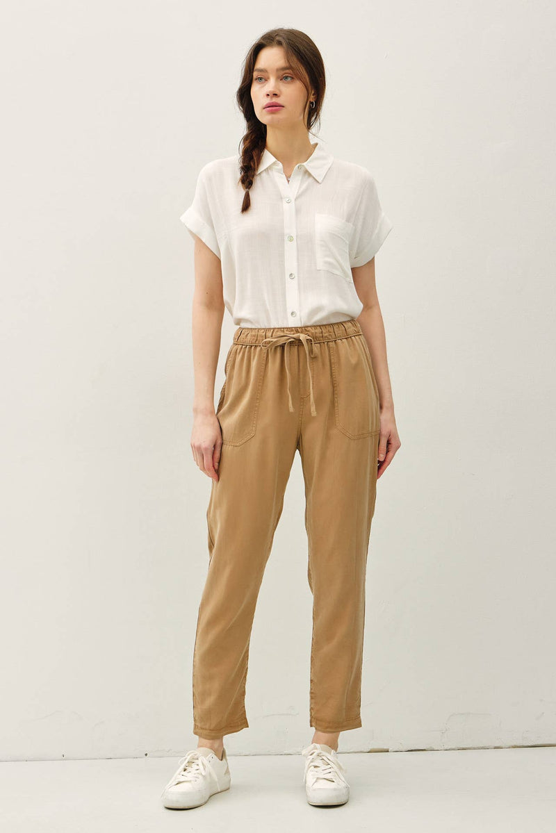 The Lara Lightweight Tencel Jogger – Taupe, Camel & Charcoal