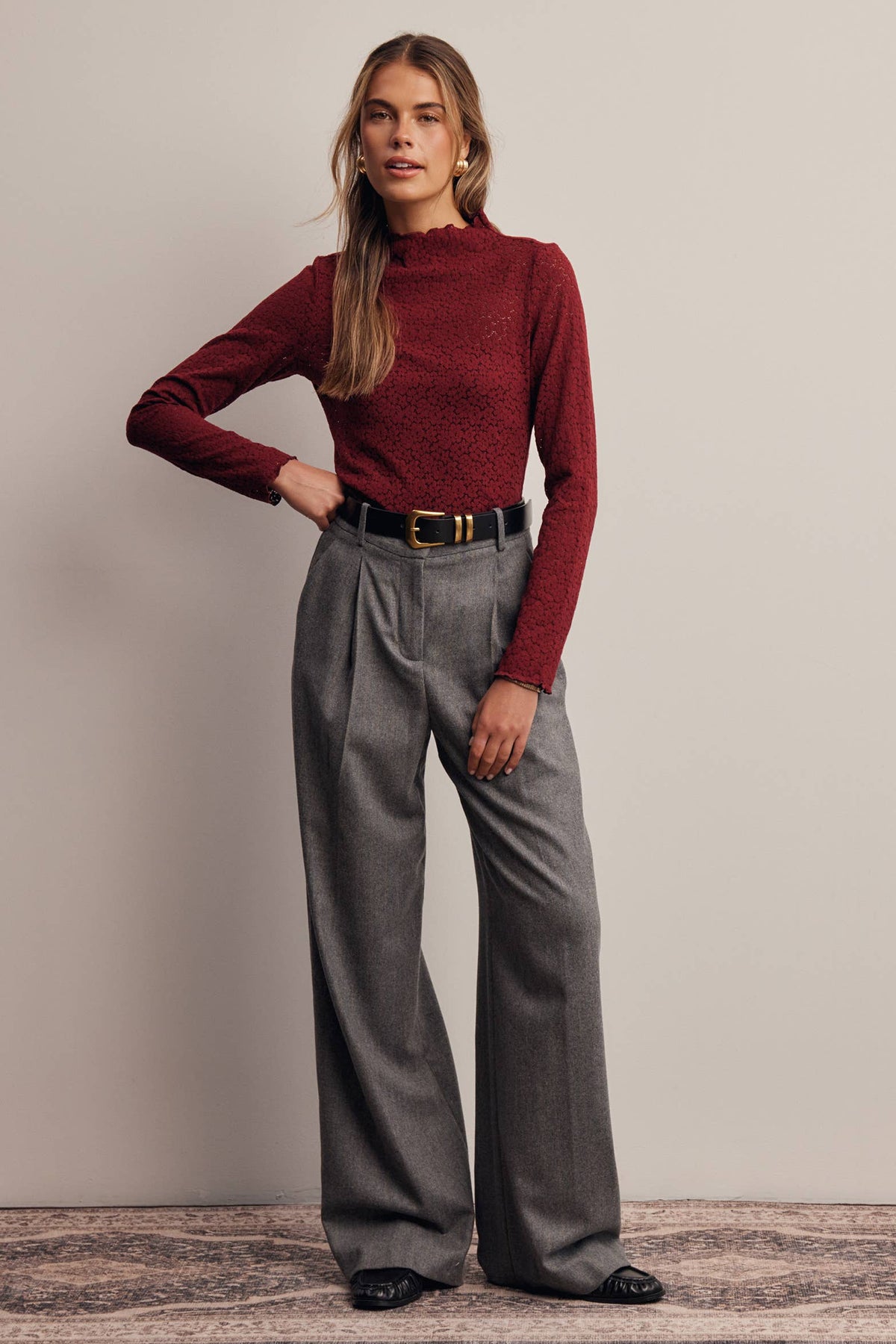 After Hours Lace Top: Burgundy