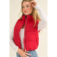 Tessa Puffer Cropped Vest: Deep Red