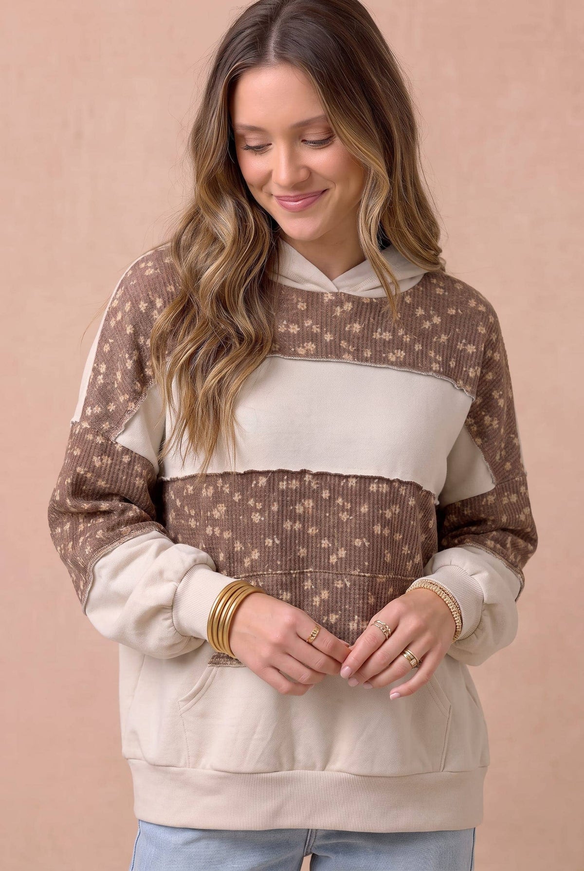 Patch Things Up Floral Hoodie: Oatmeal