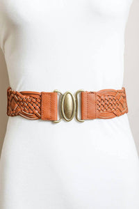 Montana Oval Buckle Braided Elastic Belt: Camel