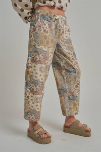 Autumn Story Patchwork Mid Rise Elastic Waist Drawstring Pants