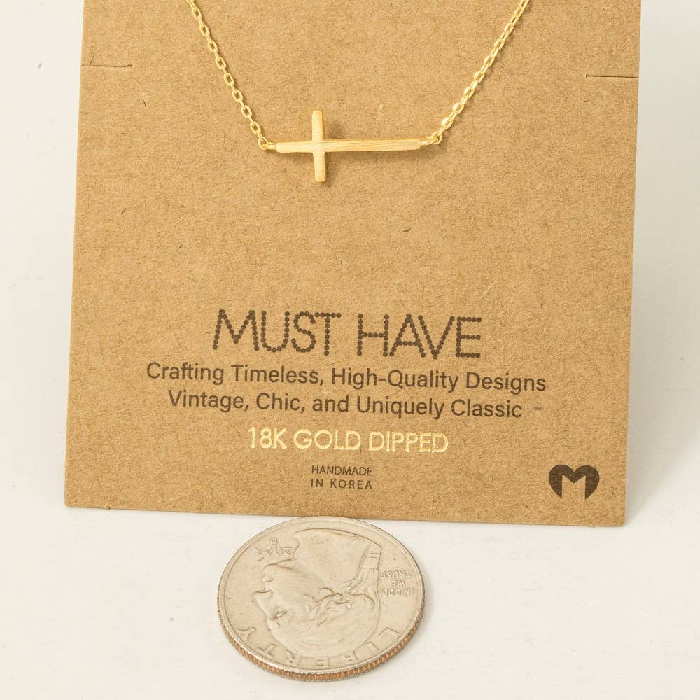 The Haven Sideways Cross Necklace – Gold or Silver 18K Dipped Chain