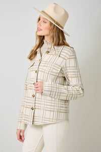 Maribel Check Pattern Sweater Shacket – Button-Down Shacket with Chest Pockets & Hi-Lo Hem