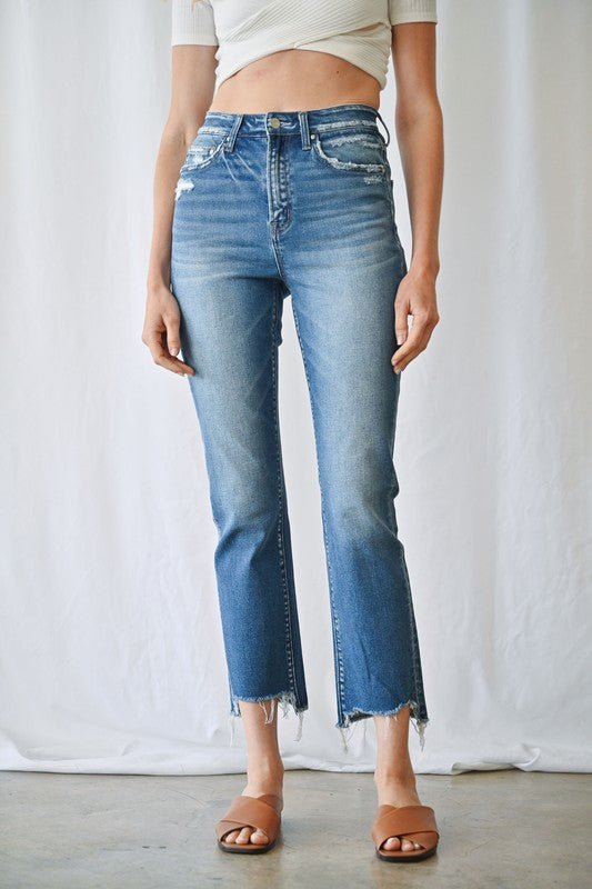 Mica Denim High Rise Straight Leg Jeans: Bleue