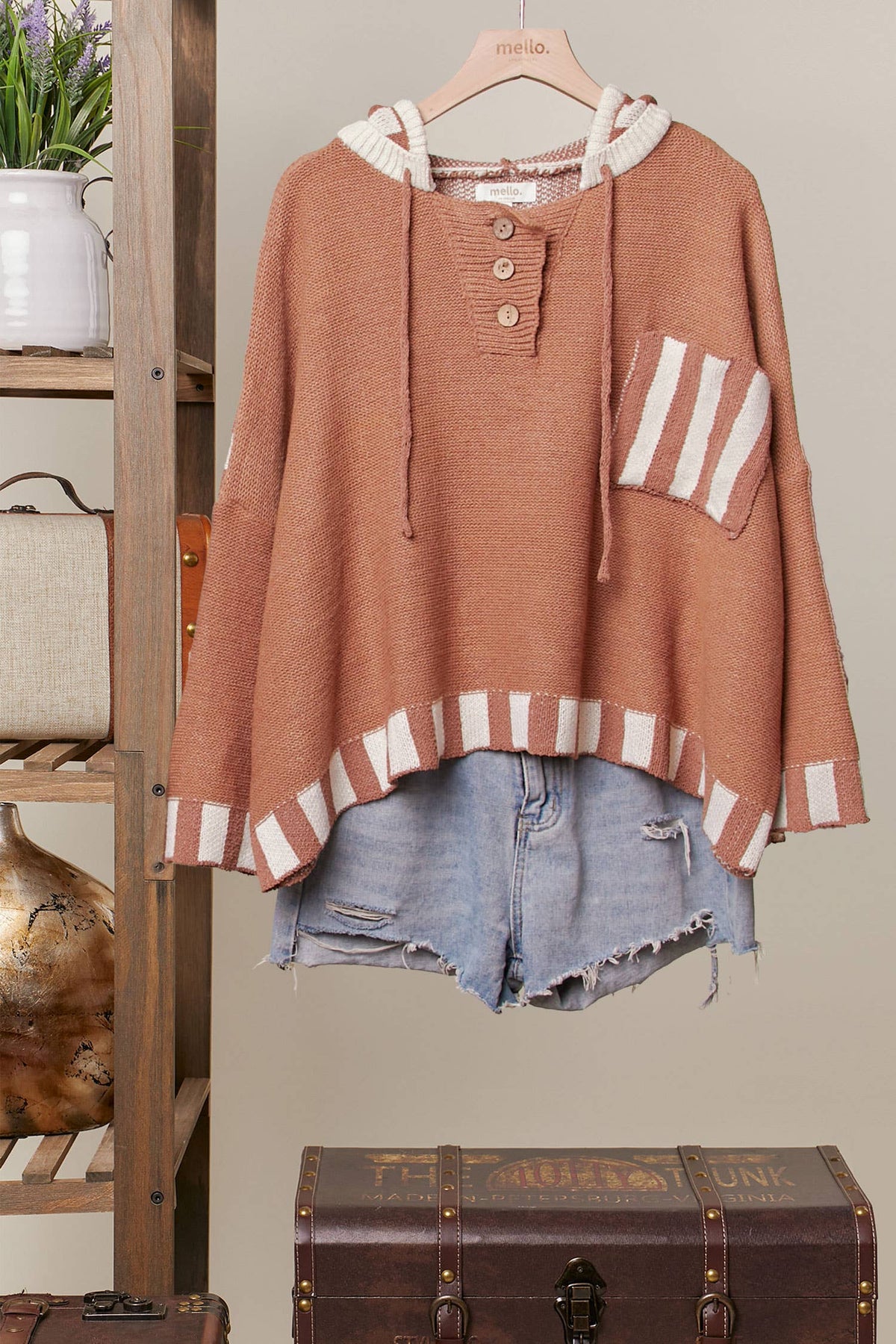The Avery Stripe Hoodie Sweater: Clay