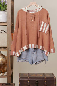 The Avery Stripe Hoodie Sweater: Clay