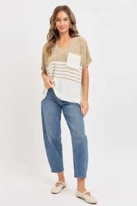 Isla Slouchy Striped Knit Top – Oversized V-Neck Sweater Tee