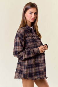 Rory Fringe Hem Flannel: Black/Brown – Oversized Plaid Button Down Shirt
