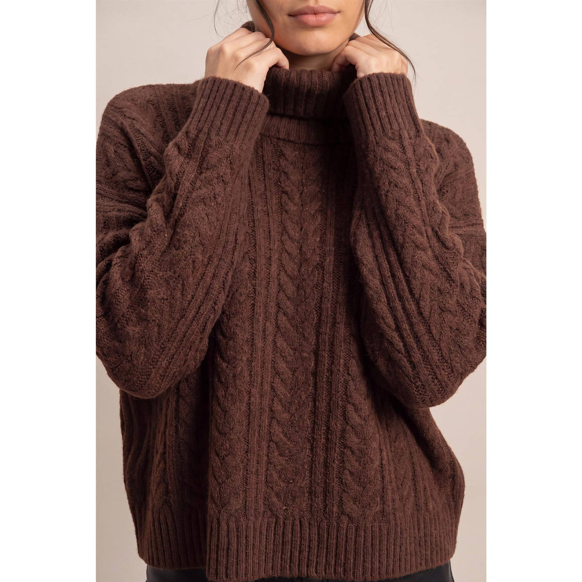 Wrapped Up Cable Knit Turtleneck Sweater
