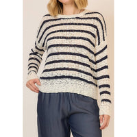 Classic Stripe Open Knit Sweater: Off White/Navy