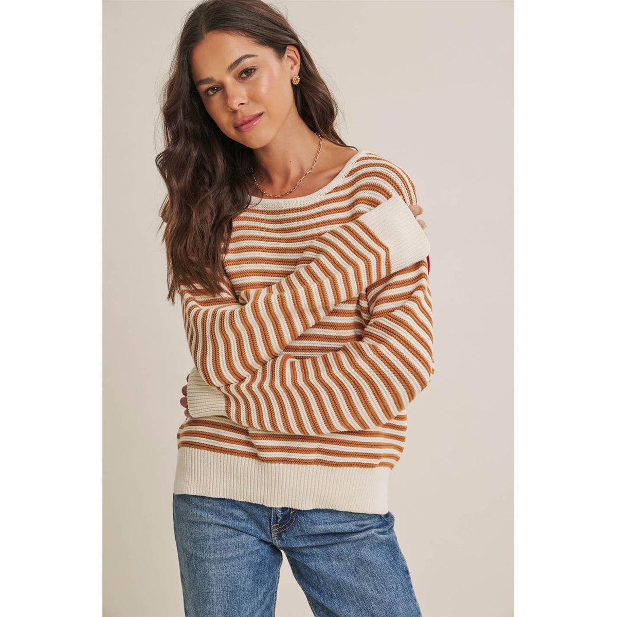 Apple Orchard Stripe Sweater: taupe/multi