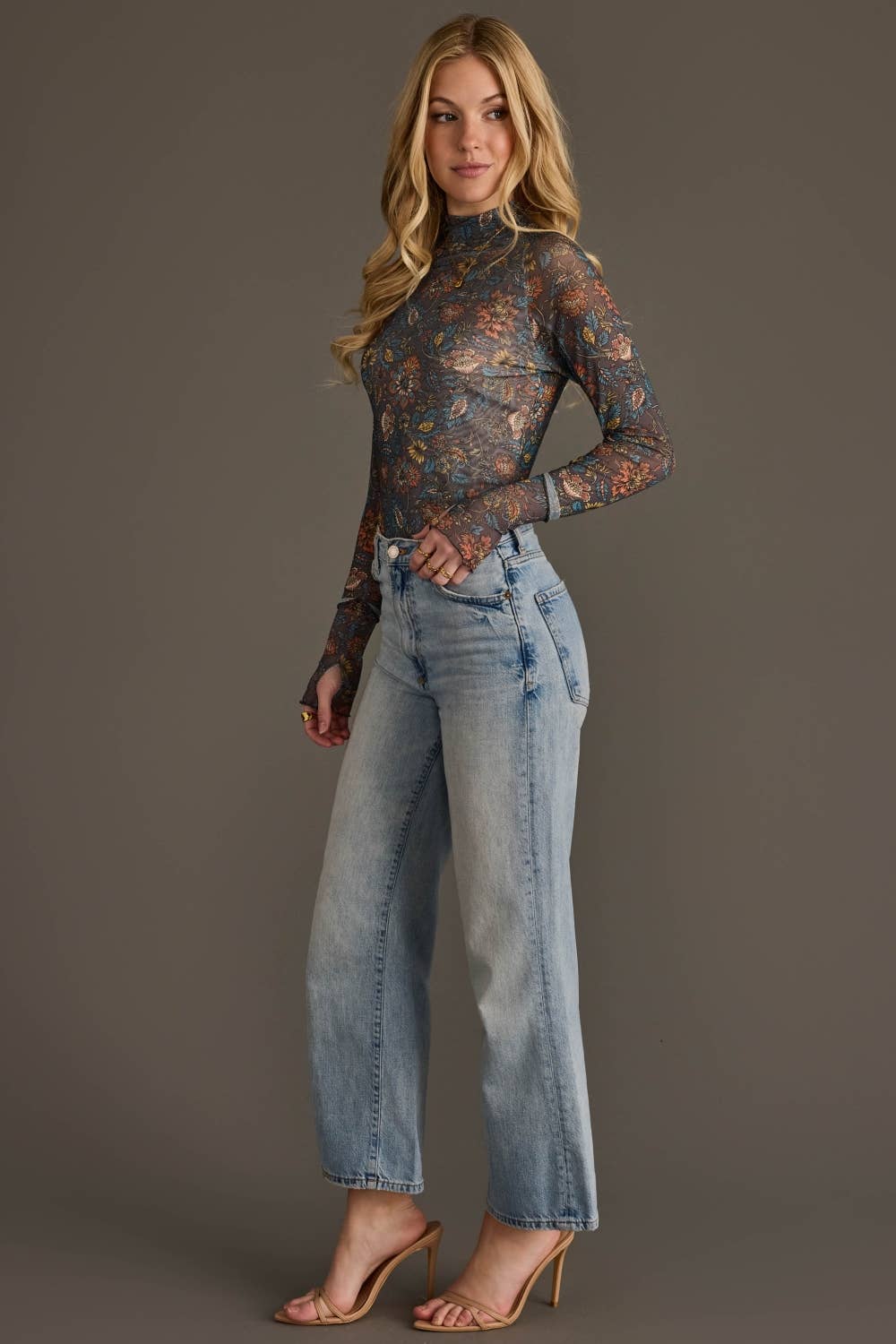The Marlowe Floral Mesh Top: Gray
