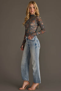 The Marlowe Floral Mesh Top: Gray