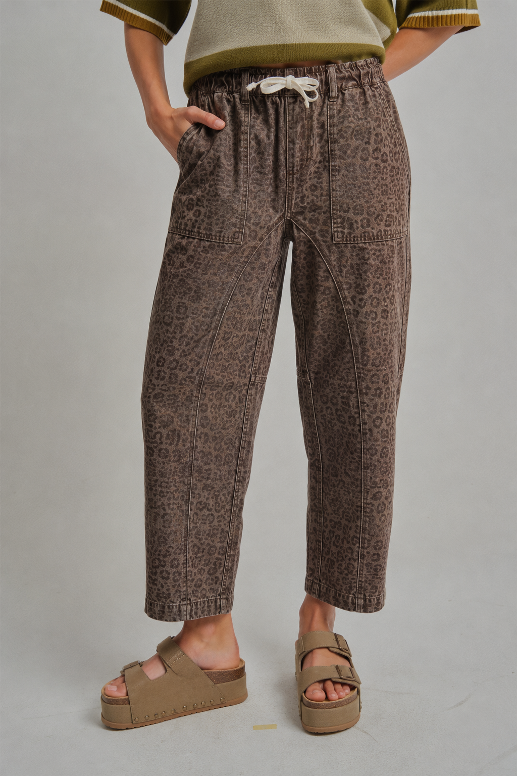 On the Prowl Leopard Mid Rise Pants: Vintage Mocha