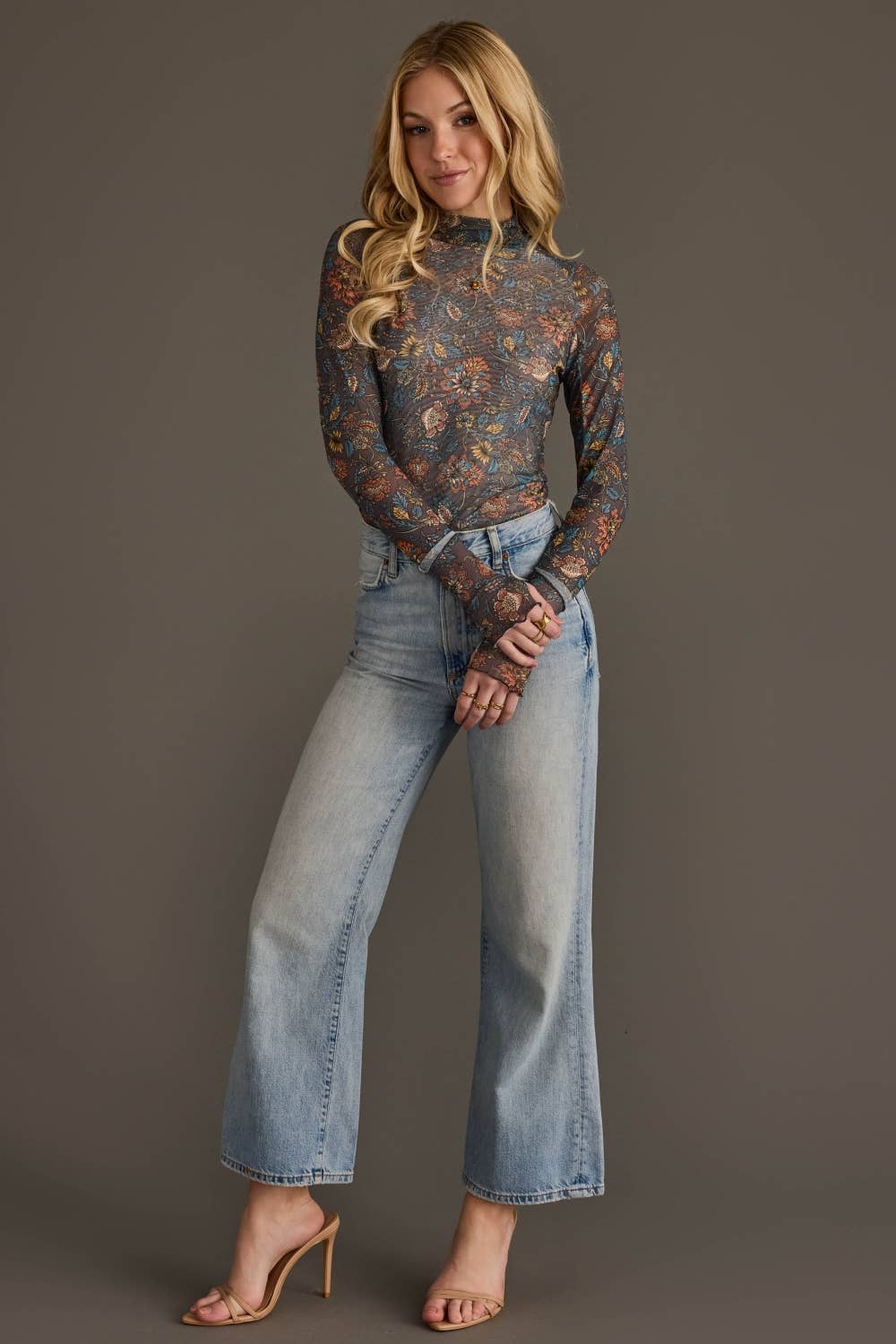 The Marlowe Floral Mesh Top: Gray
