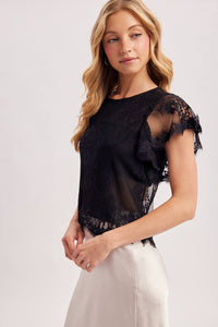 Midnight Romance Lace Top: Black