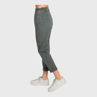 Millie Paperbag Waist Mom Jeans – High Rise Cuffed Denim in Washed Olive